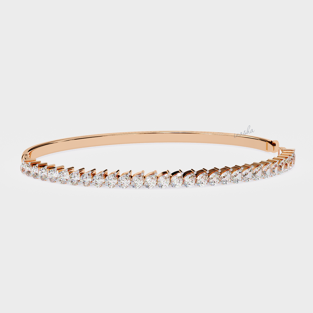 Certified Lab-Grown Pear Cut Diamond Kada Bracelet in Rose Gold